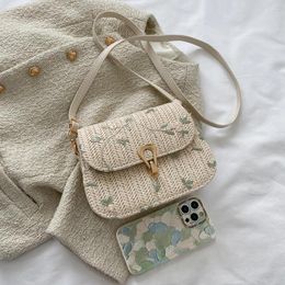 Shoulder Bags Women Flower Straw Purse Adjustable Strap Weaving Hasp Closure Satchel Bag Female Summer Beach
