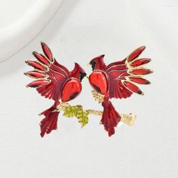 Brooches Women Men Exquisite Red Colour Enamel Resin Stone Double Bird Badges Vintage Unisex Party Wedding Animal Corsage Pins