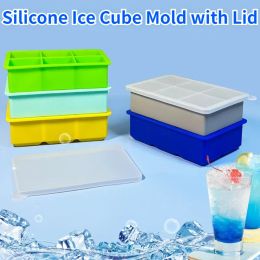 Tools 6 Grids Silicone Ice Cube Mould with Lid Ice Maker Large Square Whisky Ice Tray Mould Ice Cream Mould Summer Ice Cream Maker Tools