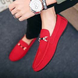 Mens Casual Shoes Red Loafers Cleat Metal Trim Adulto Driving Moccasin Soft Comfortable Sneakers Flats 240420