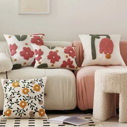 Cushion/Decorative 2024 Nordic Tufted Cushion Cover Pink Flower Sofa Cushion Cover Embroidered Decoratives for Sofa Home Bedsidecase