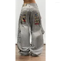 Women's Jeans Deeptown Vintage Y2k Oversized Harajuku Streetwear Hip Hop Embroidery Denim Pants Baggy Japanese 2000s Gothic Trousers