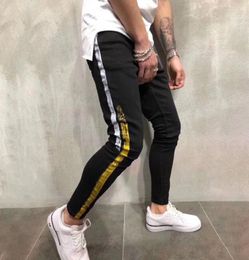 New Mens Jeans Mens Stylist Skinny Ripped Yellow Red Stripes Pants Mens Stretch Slim Biker Jeans Casual Hip Hop Trousers2037584
