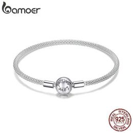 Bangle Bamoer 925 Sterling Silver Classic Love Eternal Snake Chain Womens Charm Beads DIY Exquisite Jewellery 17CM 19CM SCB105 Q240506