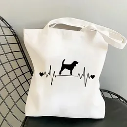 Shopping Bags Heartbeat Cute Dog Shoulder Bag Women Bolsa Shopper Bolso Handbag Reusable Recycle Sac Tote Foldable