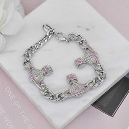 Designer Vw Pink Diamond Saturn Bracelet Female Personality Fashion Multi Chain