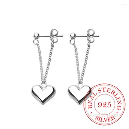 Dangle Earrings Korean 925 Sterling Silver Clip For Women INS Vintage Chain Heart Shaped Tassel Design Party Jewellery Wedding Gift