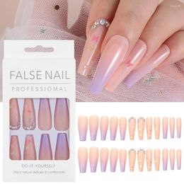 False Nails 24pcs Ombre Artificial Fake Butterfly Ballet Coffin Wear Long Paragraph Fashion Manicure Patch Press