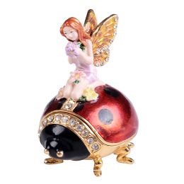 Sculptures Fairy on Ladybug Trinket Box, Ring Earring Holder, Collectibles Ornaments, Birthday Gifts