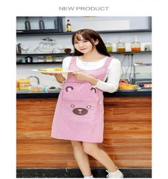 Cute Women Lady Waterproof Bib Apron Dress Restaurant Home Kitchen with Pocket Cooking Cotton Smock Apron cute Bear Bib7788411