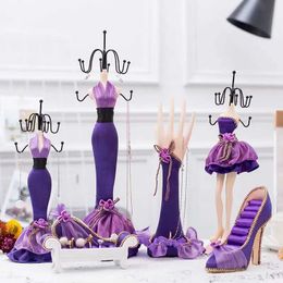Jewelry Stand Purple Model Frame Human Earrings Necklace Hanger Bracket High Heel Shoes Ring Luxury Display Organizer Q240506