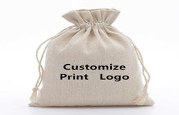 50pcs 100 Cotton Drawstring Bags Rustic Cotton Muslin Gift Bags Xmas Wedding Favors Sack Jewelry Packaging Bag Accept Customize Y1459043