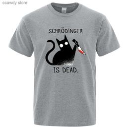 Men's T-Shirts Schrodinger Is Dead Black Cat Tshirts Men Women Cotton Oversized T-Shirt Hip Hop Loose T Clothes Fashion Casual Tops H240507