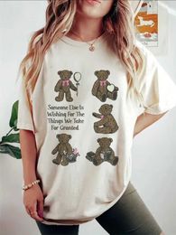 Women's T-Shirt Retro version T-shirt for women with cute teddy bear pattern printed fashionable round neck short sleeved plus size summer new O-neck T-SL2405