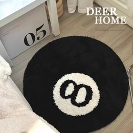 Carpets Billiards 8 Ball Rug Creative Aesthetic Flocking Carpet Modern Simple Floor Mat Bedroom Bedside Retro Living Room Decoration