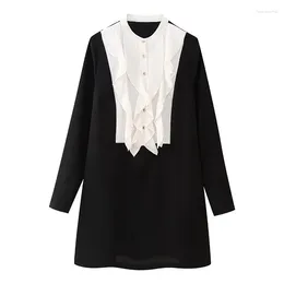 Casual Dresses Ruffle Shirt Dress Women Black White Short For Woman Long Sleeve Office Streetwear Button Female