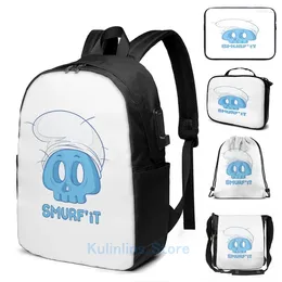 Backpack Funny Graphic Print Smurfit USB Charge Men School Bags Women Bag Travel Laptop