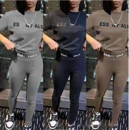 Designer Womens Tracksuits Silm Pants Suit Two Pieces Jogger Set 2024 New Letters Printed Short Sleeve Tights Sweatsuits 3 Colours Fashion Clothing 546456