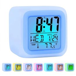 Clocks 1pc LED Colour Change Alarm Clock, Multifunctional Calendar Temperature Display, Mute Students Wake Up Alarm Clock