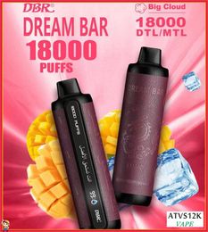 DBR dream Bar 18k PRO MAX disposable 18K puffs e-cigarette mesh coil DTL vape smart screen 0% 2% 3% 5% Type-C port vape pen 15 Flavours choose E-shisha