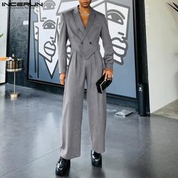 INCERUN 2023 Men Sets Solid Color Autumn Lapel Long Sleeve Irregular Blazer Pants 2PCS Streetwear Fashion Mens Casual Suits 240416