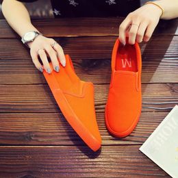 Fitness Shoes Boy Orange Slip On Loafers Men Canvas Solid Colour Bright Cool Fashion Vulcanised Lovers Sneakers 35-44