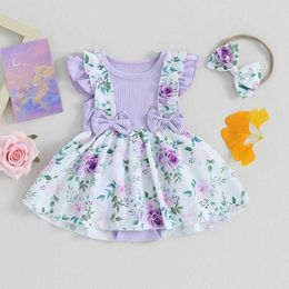 Rompers Baby Girl 2Pcs Summer Outfits Sleeveless Front Dress with Headband Set Infant Clothes H240507