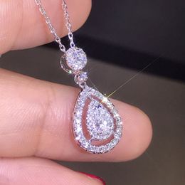 Luxury Jewellery Fill Drop Water White Topaz Pear CZ Diamond Women Pendant Chain Necklace