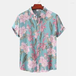 Men's Casual Shirts Summer Flower Short Sleeve Shirt Loose Floral Pattern Hawaiian Beach Male Vacation Blouse For Men Clothing