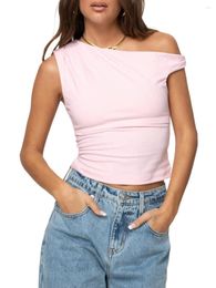 Women's Blouses Women Tank Top Elegant Sleeveless Tops One-shoulder Solid Slim Fit Summer Streetwear Y2k Clothes Sexy