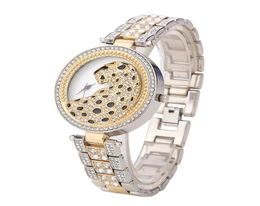 Wristwatches Arrival Women Watches Quality Fashion Steel Band Set Diamond Ladies Watch Rhinestone Leopard Print Full ClocksWristwa5429605