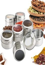 Tools Magnetic Spice Jar Set RUEN Label Sticker Stainless Steel Base Spices Container Organizer Pepper Seasoning Jar Spray Tin In3509320