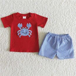 Clothing Sets Summer Fashion Style Red Top Crab Decal Polka Dots Shorts Baby Boys Toddler Children Outfits
