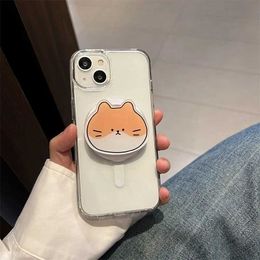 Cell Phone Mounts Holders Korean Cute Cartoon Cat Magnetic Holder Grip Tok Griptok Phone Stand Holder Support For iPhone 15 14 7 For Pad Magsafe Smart Tok