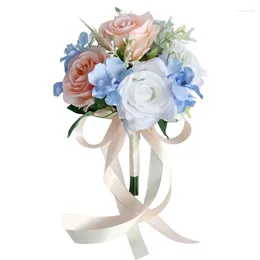 Decorative Flowers Wedding Artificial Blue Pink Flower Bouquet Decoration Gift Dropship