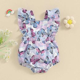 Rompers Baby Clothing Girls Fly Sleeve Print Infant Bodysuit الملابس الصيفية للأشهر اليومية غير الرسمية H240507