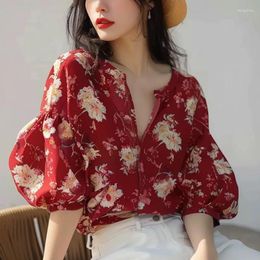 Women's Blouses Chiffon Shirts Summer Vintage Loose Short Sleeves Women Tops Prints Fashion Clothing YCMYUNYAN