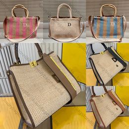 High quality designer bag Woman Straw bag luxury handbag Alphabet logo Woven embossed nameplate cowhide Large capacity Tote bag Shopping bag Shoulder bag