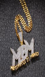 Zircon Letter MBM Iced Out Pendant Mens Necklace Jewelry mens 14k Gold Plated Chains Diamond Bling Hip Hop Jewelry with 24inch Cub1285649
