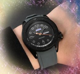 Fashion mens black ceramic case watches 42mm business casual clock japan quartz movement colorful rubber strap day date double calendar time president watch gifts