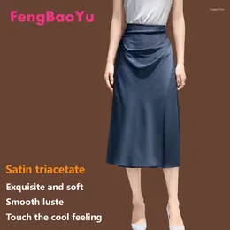 Skirts High-end Satin Triacetate Skirt For Women Spring Summer French Pleated Simple Mid-length Cool Breathable
