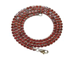 4mm Unisex Stainless Steel Tennis Chain Red Round CZ Cubic Zircon Classic Link Hip Hop Necklace 24 inch23794969597