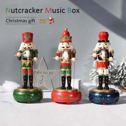 Miniatures 36CM Christmas Gift Nutcracker Soldier Doll Music Box Wood Puppet Walnut Handcraft Home Living Room Office Festival Decoration