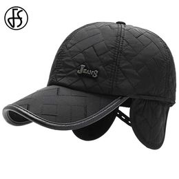 Ball Caps FS Trendy Black Plaid Thick Warm Winter Baseball Cap For Men Women Outdoor Windproof Trucker Caps Grandpa Dad Earflap Hat Bone Y240507