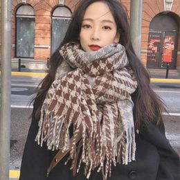 Scarves Colorblock Scarf Lady Soft Stylish Winter For Women Thickened Warm Tassel Plaid Print Wide Long Design Windproof