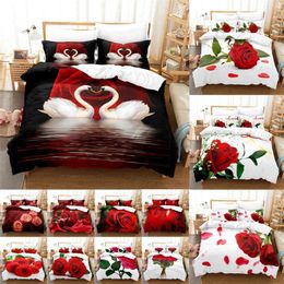 Bedding sets Red Flower Down Duvet Cover Set Full Size Rose Duvet Cover 200x230cm 210x210cm Bedding Set 3pcs 2pcs King Double Bed J240507