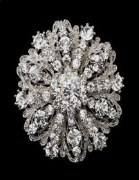 2 Inch Vintage Style Rhodium Silver Tone Large Size Flower Rhinestone Diamante Crystal Brooch for Women1535823