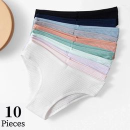Women's Panties 10 PCS/Set Sexy Breathable Underwear Comfortable Lingerie Cotton Striped Briefs Fashion Cosy Underpants Sale
