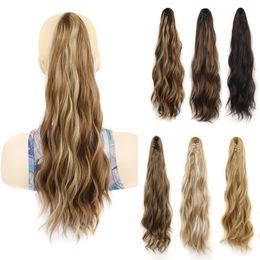 55cm Synthetic Ponytail Claw Clips 22 inches Simulation Human Hair Exentions Water Wave Ponytails Bundles P96