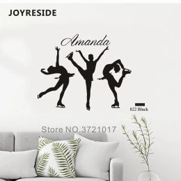 Stickers JOYRESIDE Figure Skating Girl Wall Personalised Customised Name Decal Vinyl Sticker Ice Skating Sport Decor Room Decoration A074